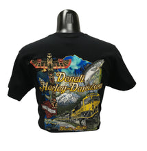 Load image into Gallery viewer, DENALI HARLEY-DAVIDSON TRAIN MAP SHORT SLEEVE BLACK TSHIRT
