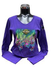 Load image into Gallery viewer, HOUSE OF HARLEY-DAVIDSON WOMEN'S CUSTOM PURPLE LONG-SLEEVE V-NECK T-SHIRT
