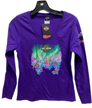 Load image into Gallery viewer, HOUSE OF HARLEY-DAVIDSON LADIES CUSTOM PURPLE LONG SLEEVE T-SHIRT
